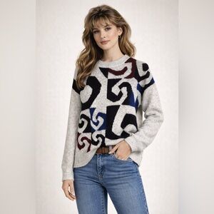 VTG JT Beckett Mens Abstract Pattern Crew Neck Sweater, Size L, Gray‎ EUC